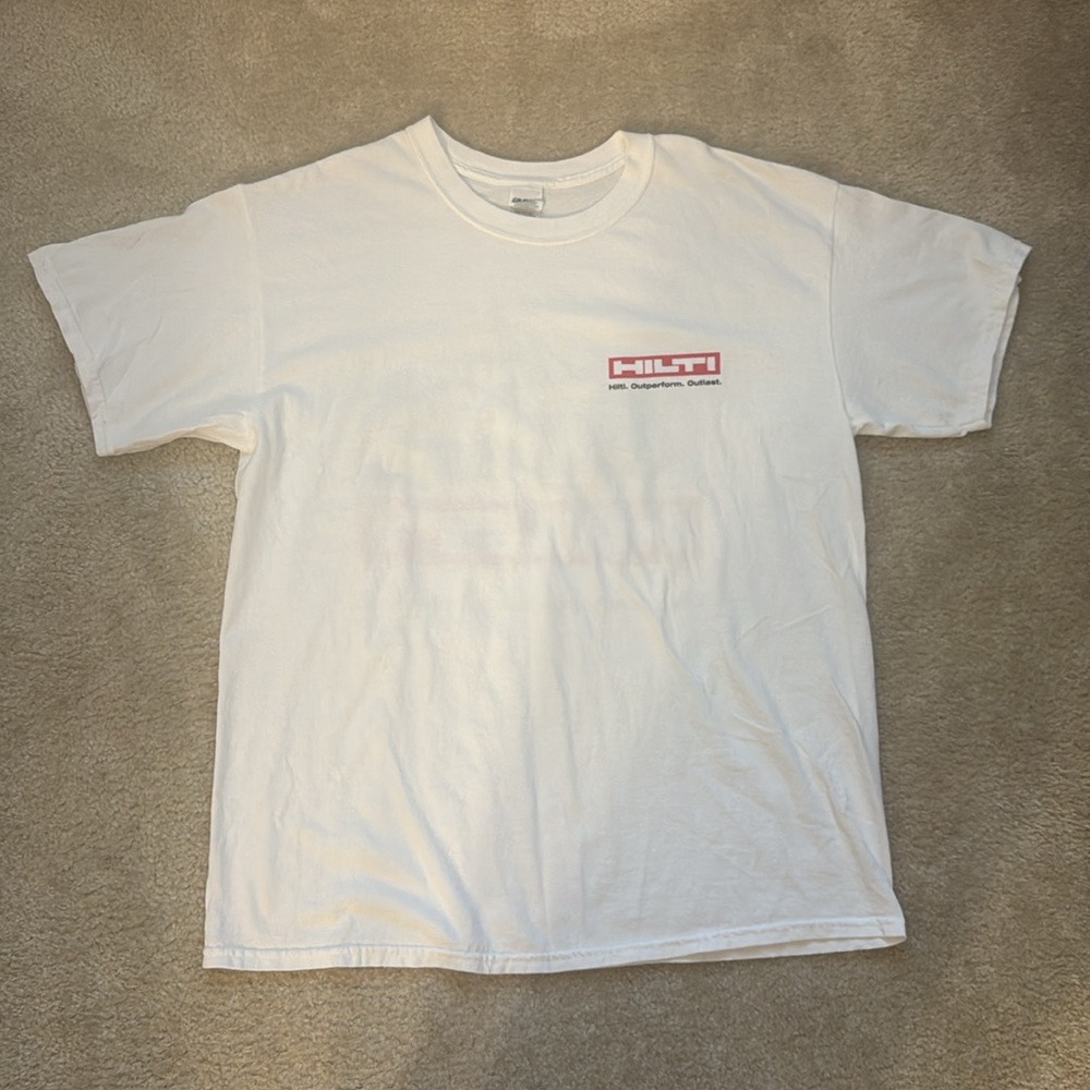 HILTI Gildan White Short Sleeve Tee with Graphic Design EUC Size L